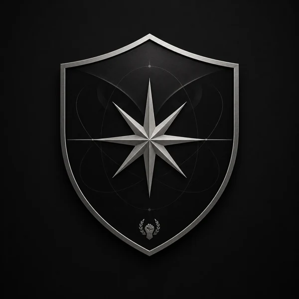 Noctis shield with silver star, owl eyes, and laurel emblem